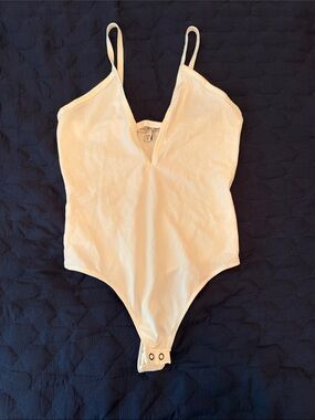 Express White One-Piece Bodysuit with V-Neck